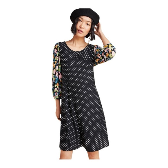 Maeve By Anthropologie Sawyer Balloon-Sleeve Tunic Floral Polka Dot Mini Dress - Picture 3 of 10